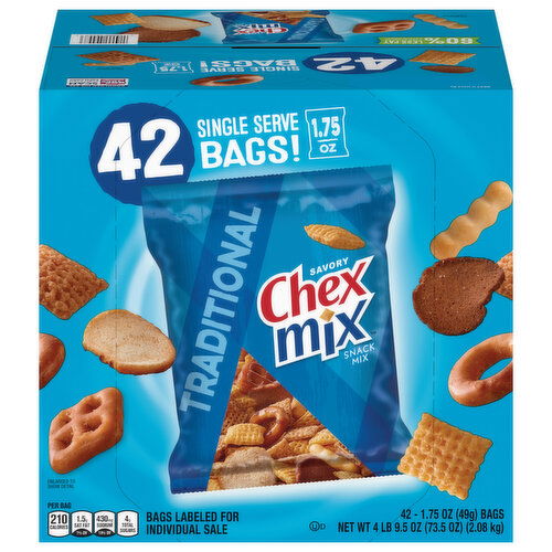 Chex Mix Single Serve Bags Savory Traditional Snack Mix