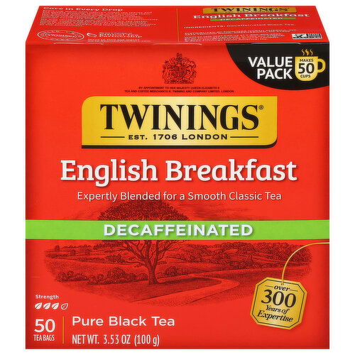 Twinings Black Tea, Pure, English Breakfast, Decaffeinated, Tea Bags, Value Pack