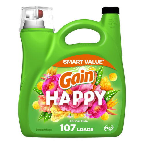 Gain Liquid Laundry Detergent, Happy, Hibiscus Hula, 107 loads