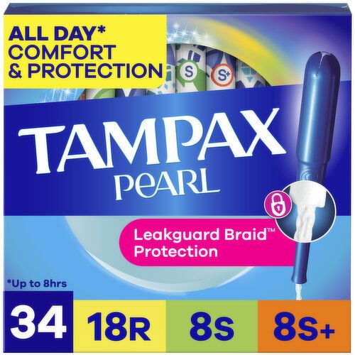 Tampax Pearl Tampons Multipack with LeakGuard Braid, Regular/Super/Super Plus