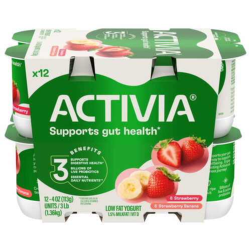 Activia Strawberry and Strawberry Banana Low Fat Probiotic Yogurt