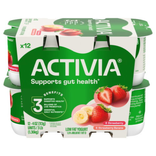 Activia Strawberry and Strawberry Banana Low Fat Probiotic Yogurt