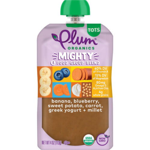 Plum Organics 4 Food Group Blend Banana, Blueberry, Sweet Potato, Carrot, Greek Yogurt + Millet