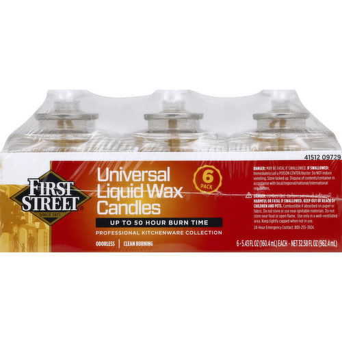 First Street Candles, Liquid Wax, Universal, 6 Pack