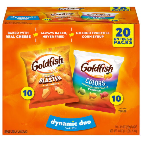 Goldfish On-The-Go Packs Xtra Cheddar/Cheddar Baked Snack Crackers Dynamic Duo Variety Image 1 of 6