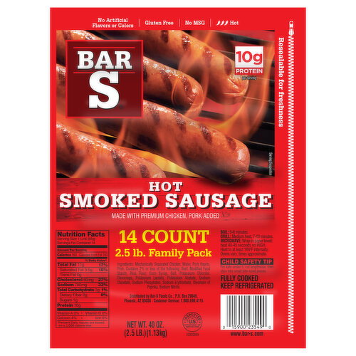 Bar S Smoked Hot Sausage Family Pack Image 1 of 6