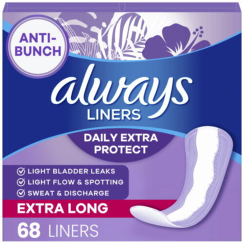 Always Daily Extra Protect Liners, Extra Long Length Length, Unscented Panty Liners