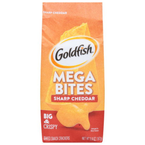 Goldfish Snack Crackers, Baked, Sharp Cheddar, Big & Crispy, Mega Bites