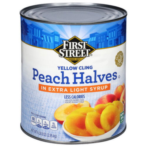 First Street Yellow Cling Peach Halves in Extra Light Syrup