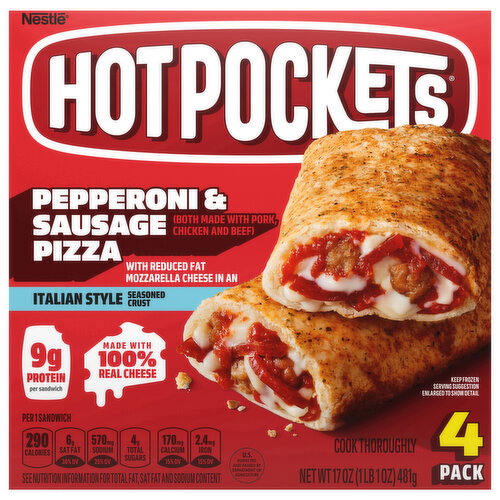 Hot Pockets Italian Style Seasoned Crust Pepperoni & Sausage Pizza Sandwiches