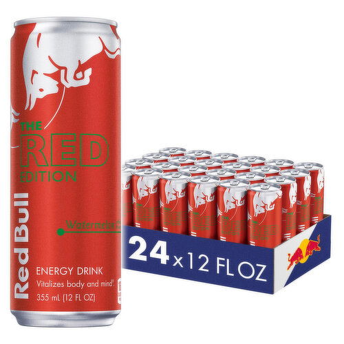 Red Bull Red Edition Energy Drink, Watermelon, with 114mg Caffeine plus Taurine & B Vitamins, 12 Fl Oz