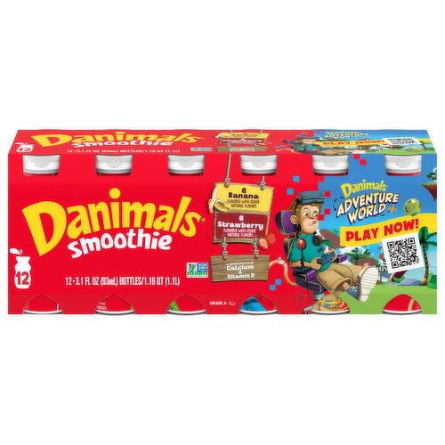 Danimals Strawberry & Banana Split Kids Low Fat Yogurt Smoothies