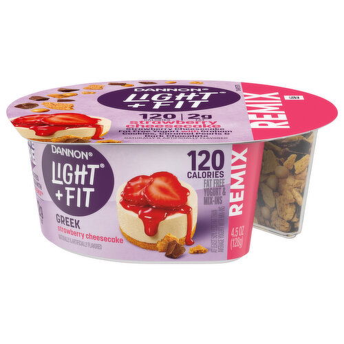 Dannon Yogurt & Mix-Ins, Fat Free, Greek, Remix, Strawberry Cheesecake