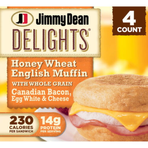 Jimmy Dean Honey Wheat English Muffin Breakfast Sandwiches with Canadian Bacon, Egg White, and Cheese, Frozen