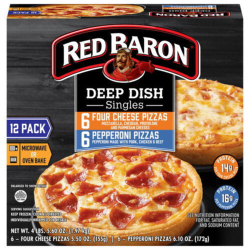 Red Baron Deep Dish Singles Four Cheese/Pepperoni Pizza Image 1 of 6