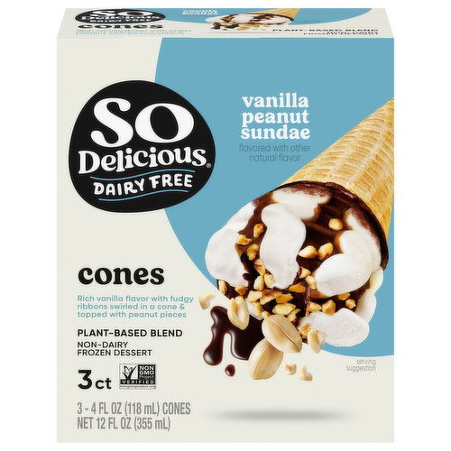 So Delicious Dairy Free Non-Dairy Cones Vanilla Peanut Sundae Frozen Dessert