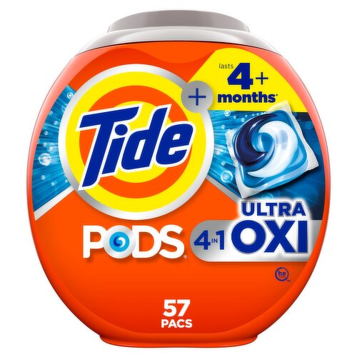 Tide PODS Liquid Laundry Detergent Pacs, 4-in-1 Ultra Oxi, 57 Count