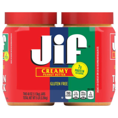 Jif Peanut Butter, Gluten Free, Creamy, Twin Pack