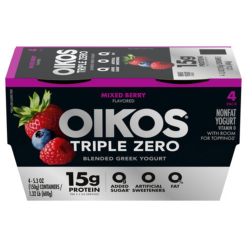 Oikos Triple Zero Mixed Berry High Protein Nonfat Greek Yogurt
