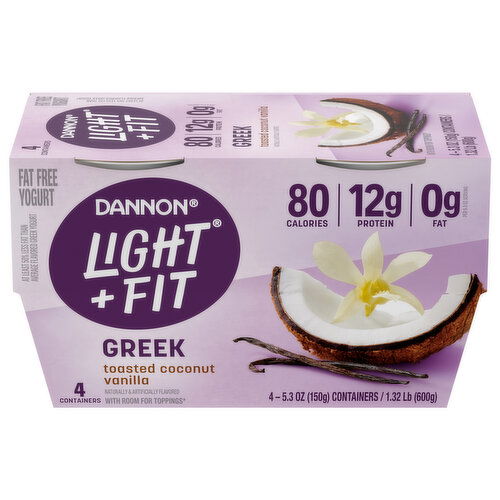 Dannon Yogurt, Fat Free, Toasted Coconut Vanilla, Greek