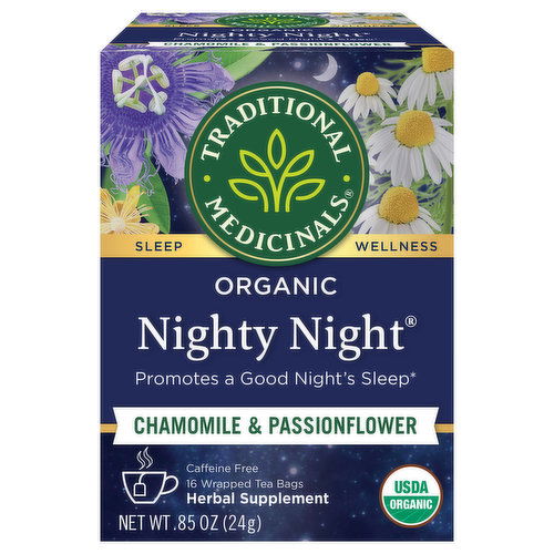 Traditional Medicinals Herbal Supplement, Organic, Nighty Night, Chamomile & Passionflower, Tea Bags