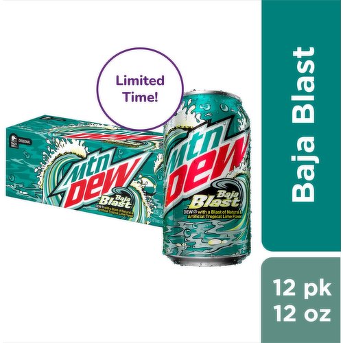 Mtn Dew Mtn Dew Baja Blast Dew Natural and Artificial Tropical Lime Flavor 12 Fl Oz 12 Count Can