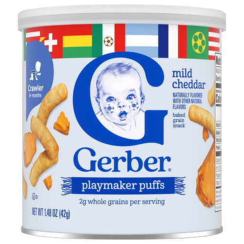 Gerber Crawler (8+ Months) Baked Grain Snack Mild Cheddar Playmaker Puffs