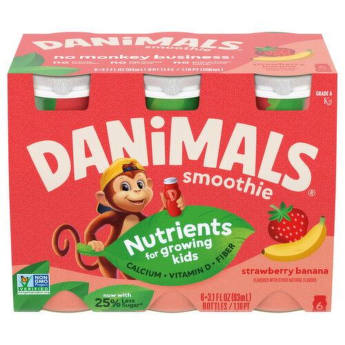 Danimals Strawberry Banana Kids Low Fat Yogurt Smoothies