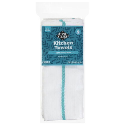 First Street Kitchen Towels, Herringbone, Green Striped