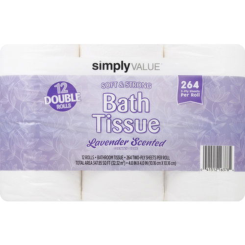 Simply Value Bathroom Tissue, Soft & Strong, Lavender Scented, Double Rolls, 2 Ply