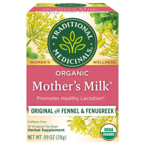 Traditional Medicinals Organic Caffeine Free Tea Bags Original with Fennel & Fenugreek Mother's Milk