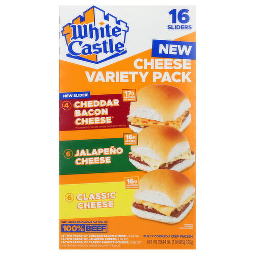 White Castle Jalapeno Cheese/Classic Cheese/Cheddar Bacon Cheese Sliders Variety Pack Image 1 of 6