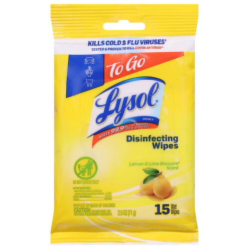 Lysol Disinfecting Wipes, Lemon & Lime Blossom Scent, To Go