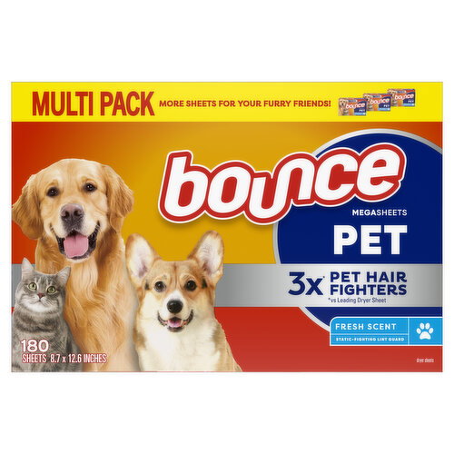 Bounce Pet Hair and Lint Guard Mega Dryer Sheets with 3X Pet Hair Fighters, Fresh Scent Image 1 of 6
