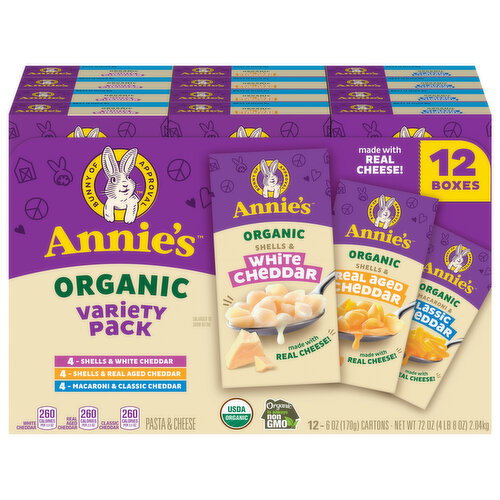 Annie's Organic Shells/White Cheddar/Shells/Real Aged Cheddar/Macaroni/Classic Cheddar Pasta Cheese Variety Pack Image 1 of 6