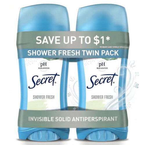 Secret Invisible Solid Antiperspirant and Deodorant, Shower Fresh, Twin Pack Image 1 of 6