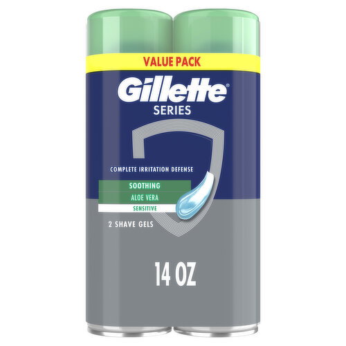 Gillette Series Soothing Shaving Gel for Men, Aloe Vera, Suitable for Sensitive Skin, Pack of 2 Image 1 of 6