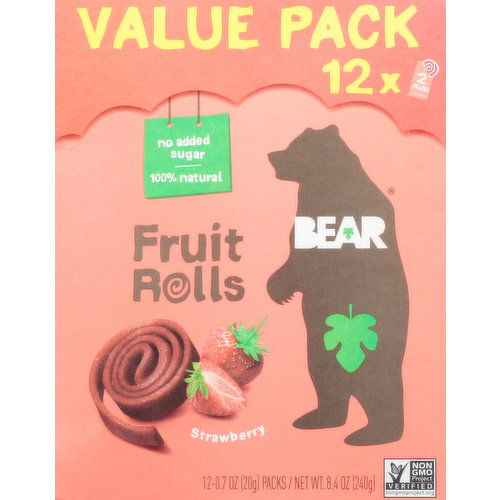 Bear Fruit Rolls, Strawberry, Value Pack