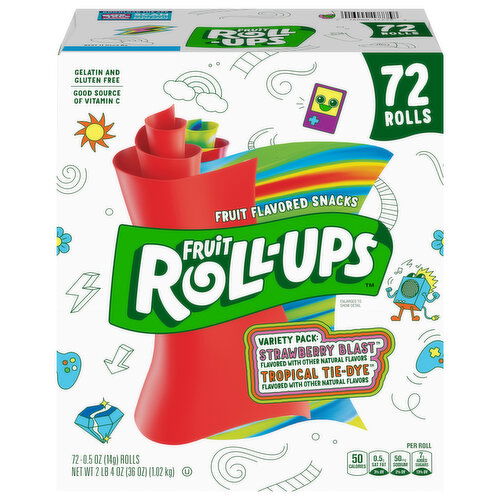 Fruit Roll-Ups Strawberry Blast/Tropical Tie-Dye Fruit Flavored Snacks Variety Pack