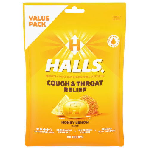 Halls Drops Honey Lemon Flavor Cough & Throat Relief Value Pack