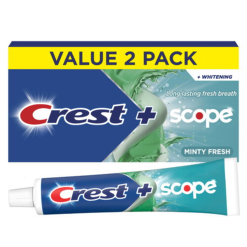 Crest Crest Plus Scope Whitening Toothpaste, Minty Fresh, 5.4 oz, 2 Pack Image 1 of 6