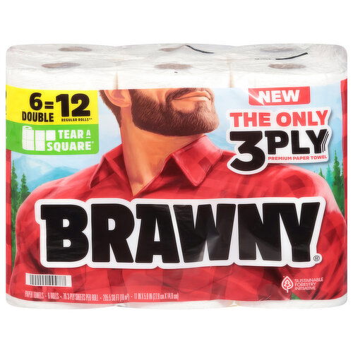 Brawny Tear A Sqaure Paper Towels 6 Double Rolls