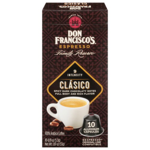 Don Francisco's Coffee, 100% Arabica, Espresso, Intensity 9, Clasico, Capsules