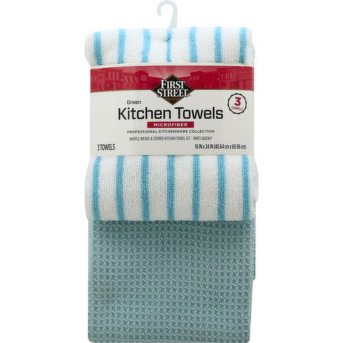 FIRST STREET Kitchen Towels, Green, Microfiber