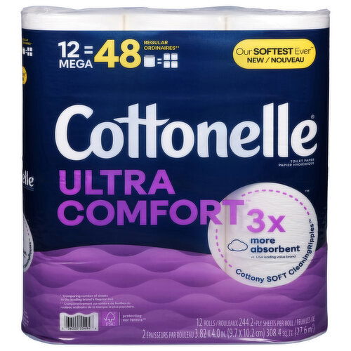 Cottonelle Toilet Paper, Mega Rolls, 2-Ply