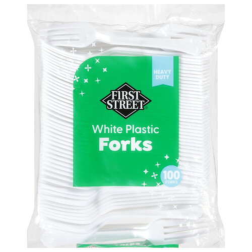 First Street White Plastic Heavy Duty Forks Image 1 of 4