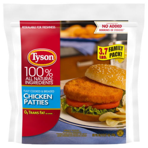 Tyson Tyson All Natural* Chicken Patties, Family Pack, 3.7 lb. (Frozen)