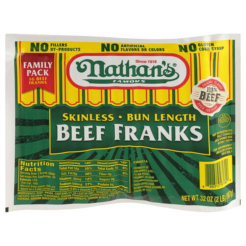Nathan's Famous Skinless Bun Length Beef Franks