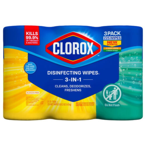 Clorox 3-in-1 Crisp Lemon/Fresh Scent Disinfecting Wipes Image 1 of 5