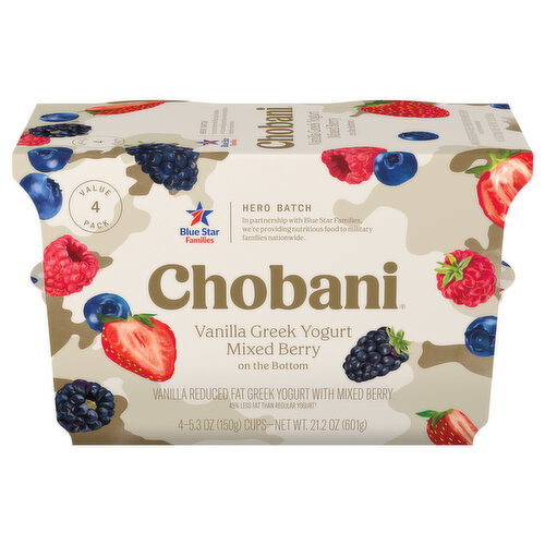 Chobani Value 4 Pack Mixed Berry on the Bottom Vanilla Greek Yogurt Image 1 of 10